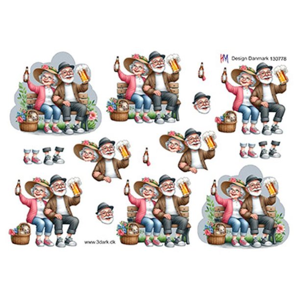 3D klippeark - ldre par p bnk i godt humr m/l