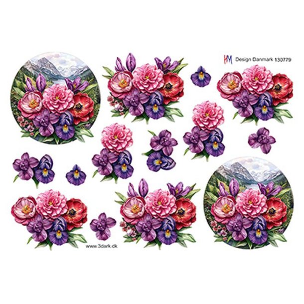 3D klippeark - Blomster, pink &amp; lilla blomster p rund natur baggrund