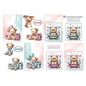 3D klippeark - Sm motiver (A7 str.) m/bamser, balloner og katte