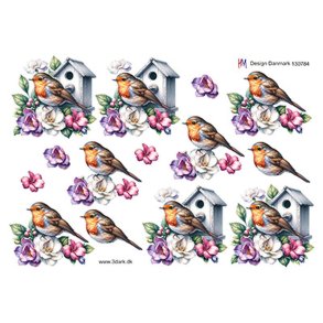 3D klippeark - Fuglehus, lille fugl & blomster