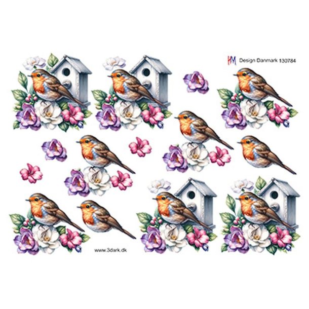 3D klippeark - Fuglehus, lille fugl &amp; blomster