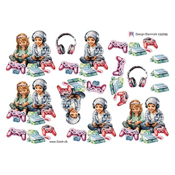 3D klippeark - Brn med spillekonsol