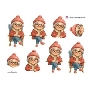 3D klippeark - �ldre hyggelig dame i l�nestol