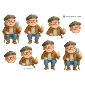 3D klippeark - �ldre hyggelig mand i l�nestol, tommel-op
