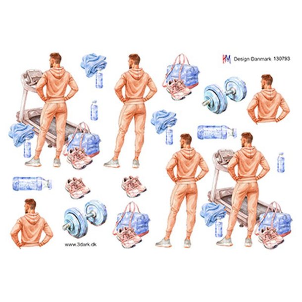 3D klippeark - Fitness, tr�ning, l�beb�nd, mand