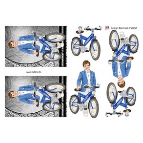 3D klippeark - Konfirmation. Dreng m/bl� cykel