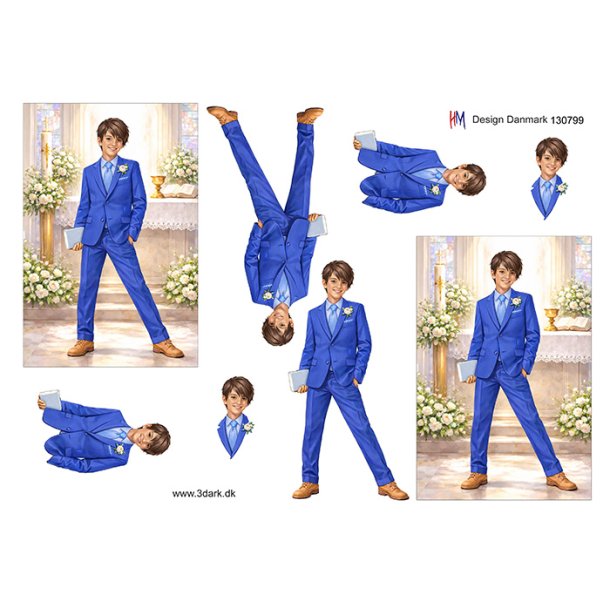 3D klippeark - Konfirmation. M�rkh�ret dreng i kirken