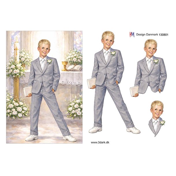 3D klippeark - Konfirmation. Lysh�ret dreng i kirken, Telegramst�rrelse