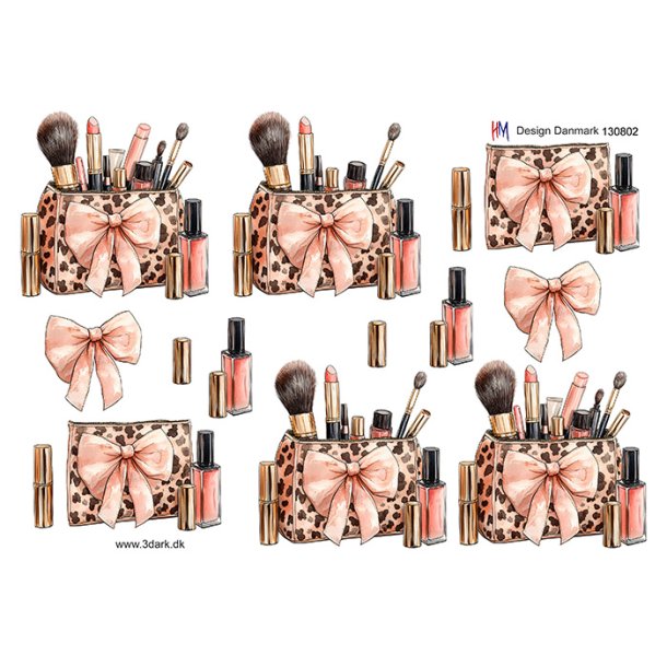 3D klippeark - Makeup taske fyldt med sminke