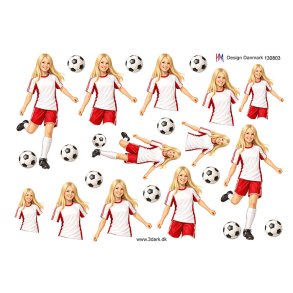 3D klippeark - Fodbold pige i r�dt/hvidt t�j
