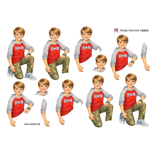 3D klippeark - Dreng p� kn� i armybukser