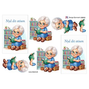 3D klippeark - �ldre hyggelig dame l�ser b�ger