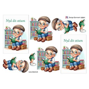 3D klippeark - �ldre hyggelig mand l�ser b�ger