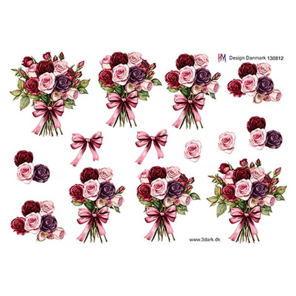 3D klippeark - Blomster, smuk buket roser