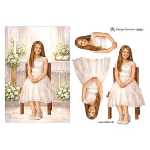 3D klippeark - Konfirmation. S�d pige i kirken, Telegramst�rrelse