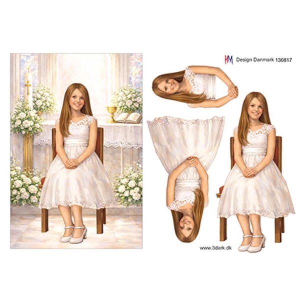 3D klippeark - Konfirmation. S�d pige i kirken, Telegramst�rrelse