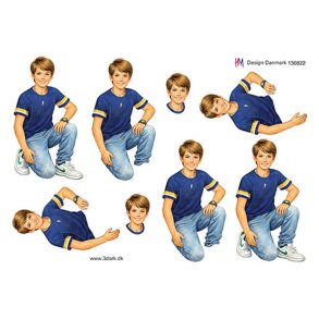 3D klippeark - Dreng p� kn� i jeans & bl� tr�je