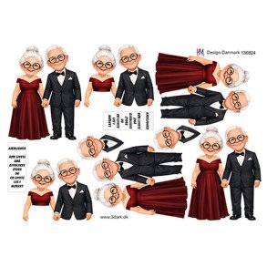 3D klippeark - Festkl�dt par parat til fest, fx som guldbrudepar