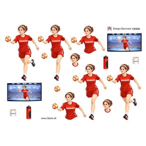 3D klippeark - H�ndbold pige i r�dt/hvidt t�j