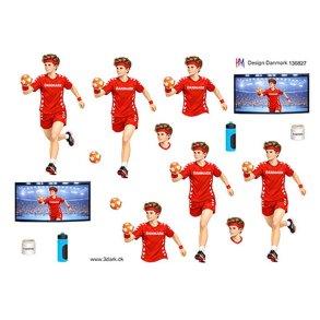 3D klippeark - H�ndbold dreng i r�dt/hvidt t�j