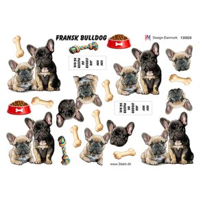 3D klippeark - Hunde; Fransk Bulldog