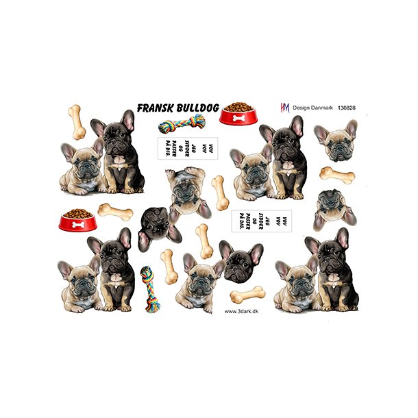 3D klippeark - Hunde; Fransk Bulldog
