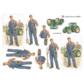 3D klippeark - Job, landmand m/traktor og h�tyv