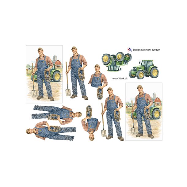 3D klippeark - Job, landmand m/traktor og h�tyv