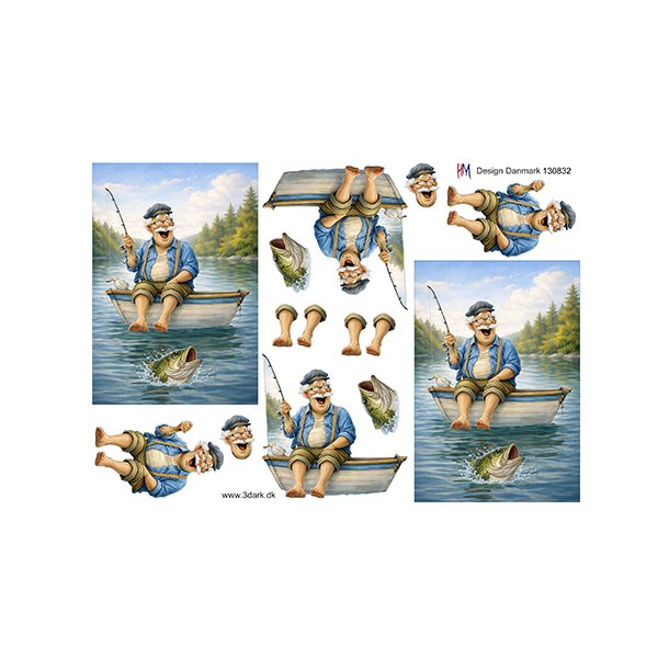 3D klippeark - �ldre herre hygger sig p� fisketur