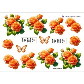 3D klippeark - Blomster, Smukke orange roser