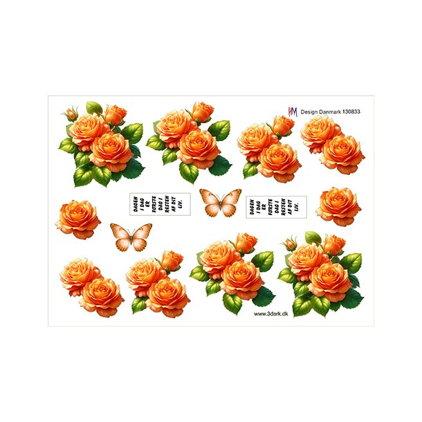 3D klippeark - Blomster, Smukke orange roser