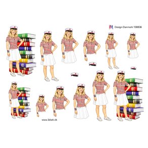 3D klippeark - Student; Pige m/r�d studenterhue & masser af b�ger