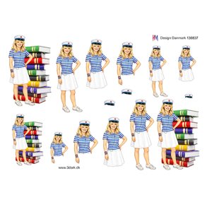 3D klippeark - Student; Pige m/bl� studenterhue & masser af b�ger