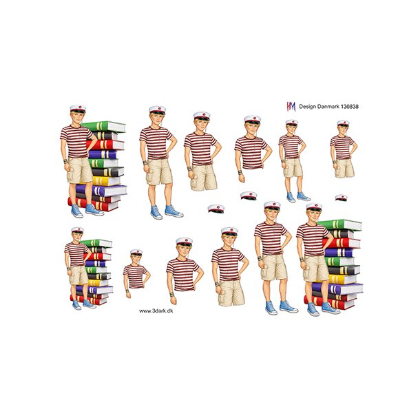 3D klippeark - Student; Dreng m/r�d studenterhue &amp; masser af b�ger