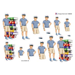 3D klippeark - Student; Dreng m/bl� studenterhue & masser af b�ger