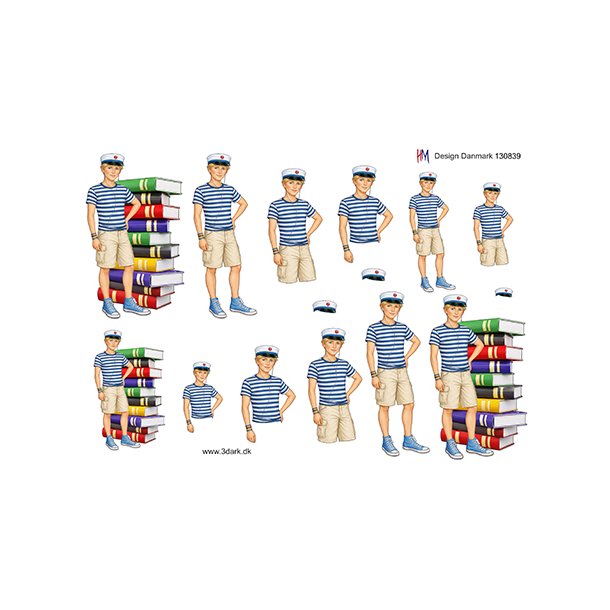 3D klippeark - Student; Dreng m/bl� studenterhue &amp; masser af b�ger