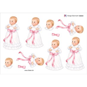 3D klippeark - Baby; D�bsbarn i d�bskjole med lyser�d sl�jfe