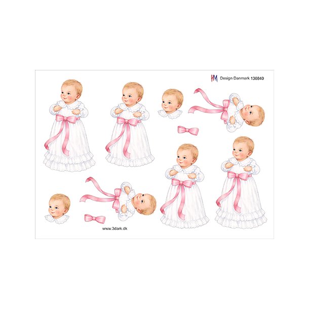 3D klippeark - Baby; D�bsbarn i d�bskjole med lyser�d sl�jfe