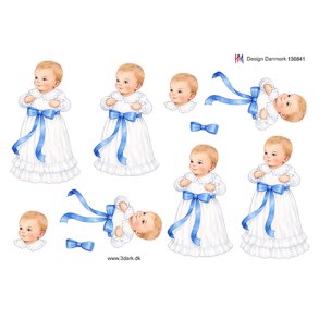 3D klippeark - Baby; D�bsbarn i d�bskjole med bl� sl�jfe