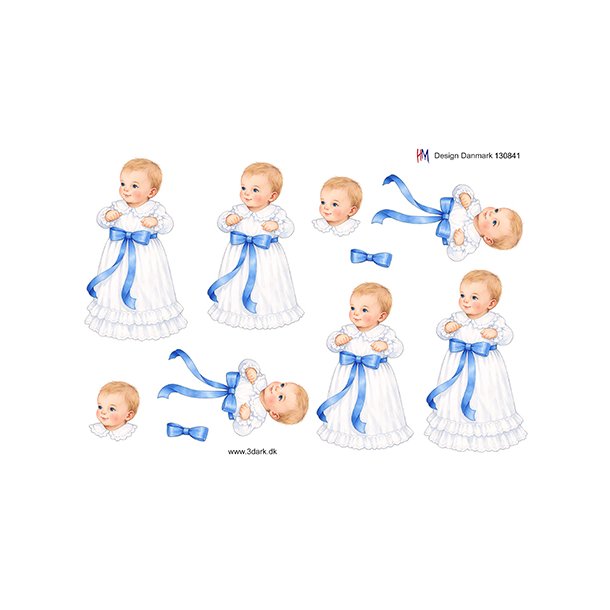 3D klippeark - Baby; D�bsbarn i d�bskjole med bl� sl�jfe