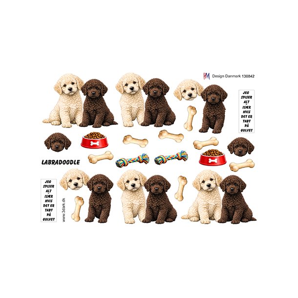 3D klippeark - Hunde; Labradoodle