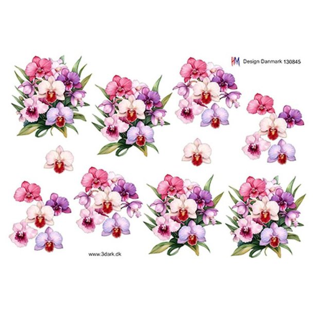 3D klippeark - Blomster, Smuk buket med orkideer