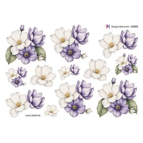 3D klippeark - Blomster, Hvide og lilla blomster