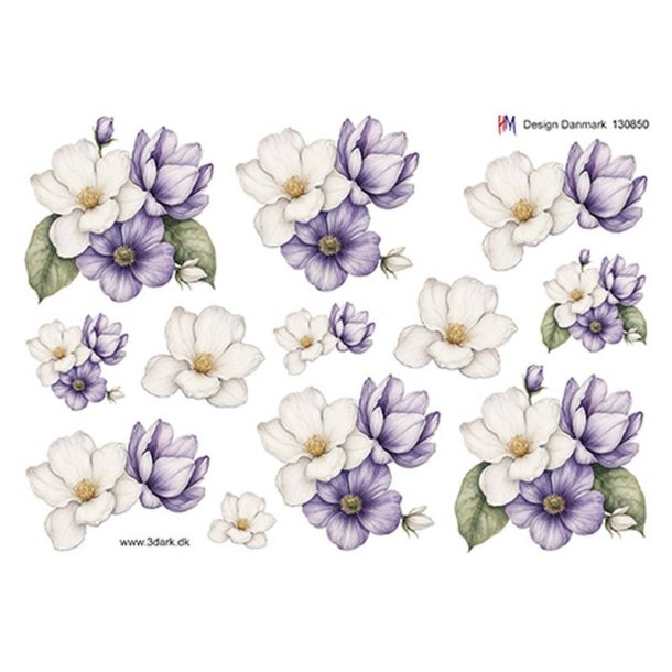 3D klippeark - Blomster, Hvide og lilla blomster