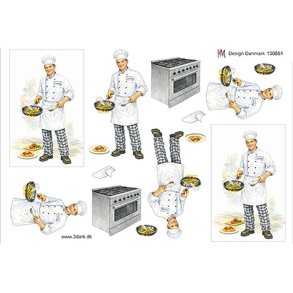 3D klippeark - Job, Kok m/pande og komfur