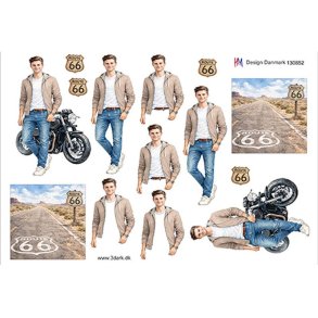 3D klippeark - Ung fyr m/motorcykel ved route 66