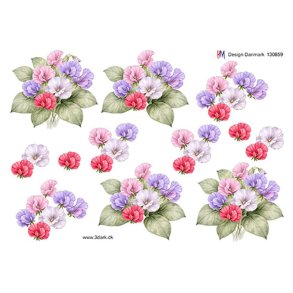 3D klippeark - Blomster, Buket i lyser�de og lilla farver