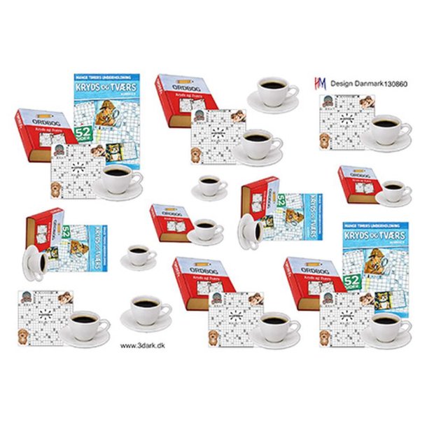 3D klippeark - Fritid; Kryds &amp; Tv�rs og kaffekop