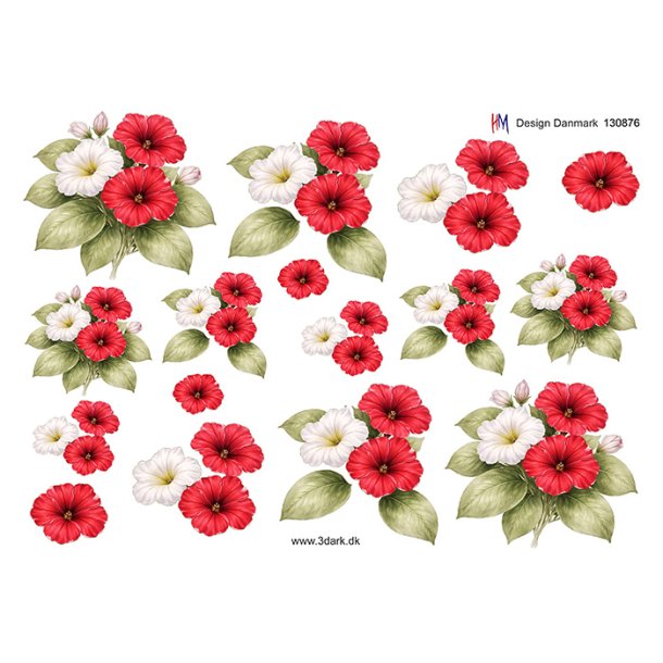 3D klippeark - Blomster, R�de og hvide blomster