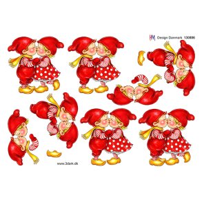 3D klippeark - Jul, Nissepige & nissedreng kysser (polkanisser)